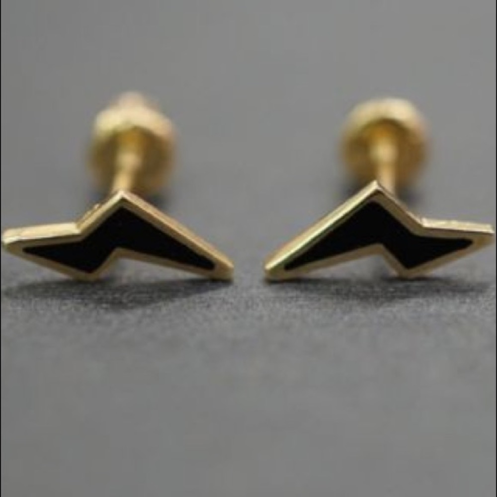 NEW! Solid 14k Gold Enamel Bolt Stud Earrings
